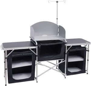 Nice C Camping Chairs, Oversized XL Padded Camping Chair Camping Kitchen Table, Folding Table, Upgrade Light Stand and Windshield Cooking Station & 3 Organizers