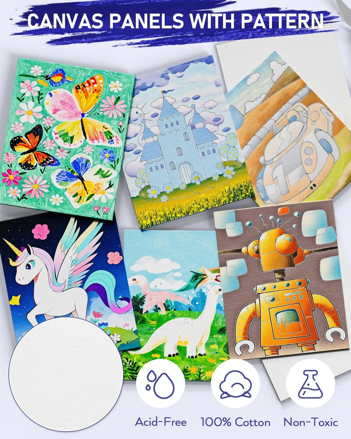 Nicpro 72PCS Kids Painting Set with Pattern Canvas, Art Painting Supplies Kit with 24 Acrylic Paints,10 Brushes, 8 Canvas Panels,Table Easel,Paper Pad,Color Wheel,Palette for Beginner Student Toddlers
