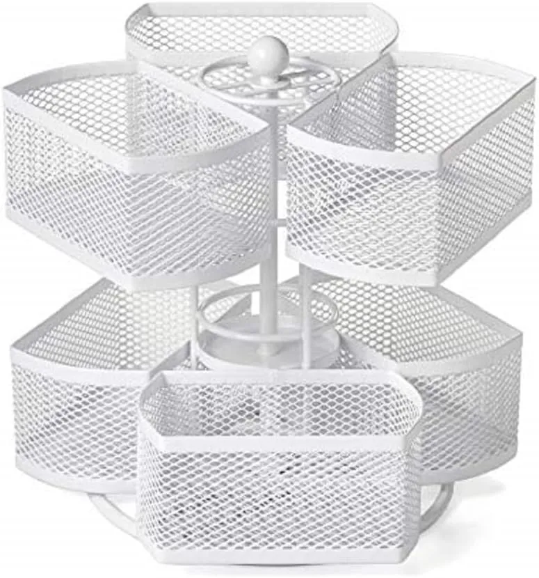 Nifty 2-Tier Cosmetic Organizing Carousel - White Powder Coat Finish, Spins 360-Degrees, Cosmetic Bathroom or Bedroom Vanity Storage, Beauty Supplies Organizer, Lazy Susan Platform