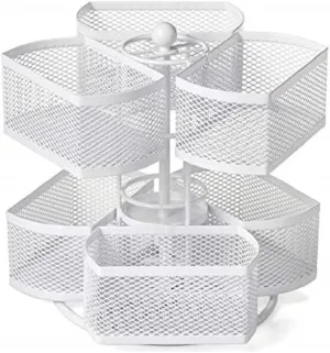 Nifty 2-Tier Cosmetic Organizing Carousel - White Powder Coat Finish, Spins 360-Degrees, Cosmetic Bathroom or Bedroom Vanity Storage, Beauty Supplies Organizer, Lazy Susan Platform
