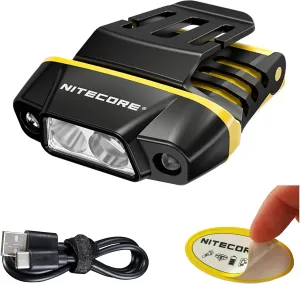 Nitecore NU11 Clip-On Cap Light and Headlamp, 150 Lumen Bright, USB-C Rechargeable, 90 Degree Adjustable for Fishing Camping and Work with Hands-Free Motion Sensor, White and Red LEDs and Sticker