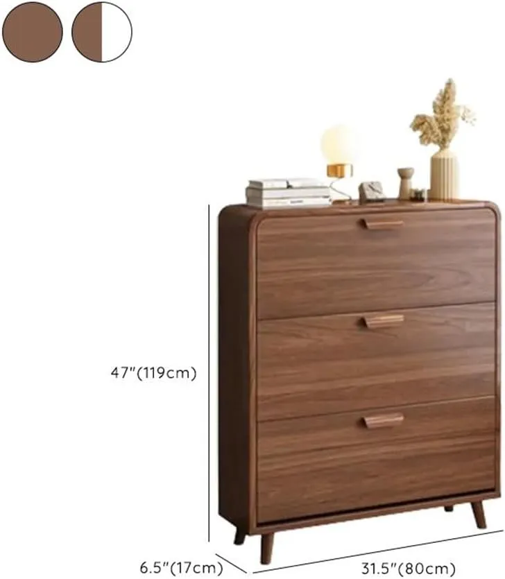 NIUYAO Flip Down Shoe Storage Cabinet Large Space Solid Wood Modern Simple Style Free Standing Hidden Shoes Rack Displays Organizer for Entrance Hallway Entryway -Brown 31.5" L x 6.5" W x 47" H