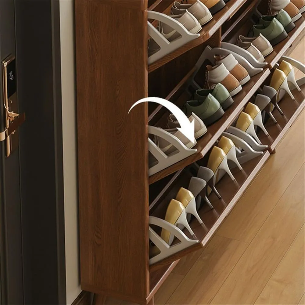NIUYAO Flip Down Shoe Storage Cabinet Large Space Solid Wood Modern Simple Style Free Standing Hidden Shoes Rack Displays Organizer for Entrance Hallway Entryway -Brown 31.5" L x 6.5" W x 47" H