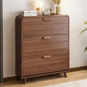 NIUYAO Flip Down Shoe Storage Cabinet Large Space Solid Wood Modern Simple Style Free Standing Hidden Shoes Rack Displays Organizer for Entrance Hallway Entryway -Brown 31.5" L x 6.5" W x 47" H