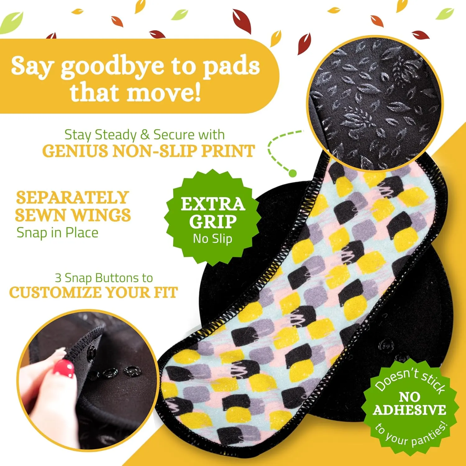 Non-Slip Organic Reusable Period Pads for Heavy Flow & Incontinence (L XL, 6-Pack); High-Temp Viscose Washable Cloth Pads for Women; Non-Irritating, Soft Reusable Pad Menstrual for Comfortable Care