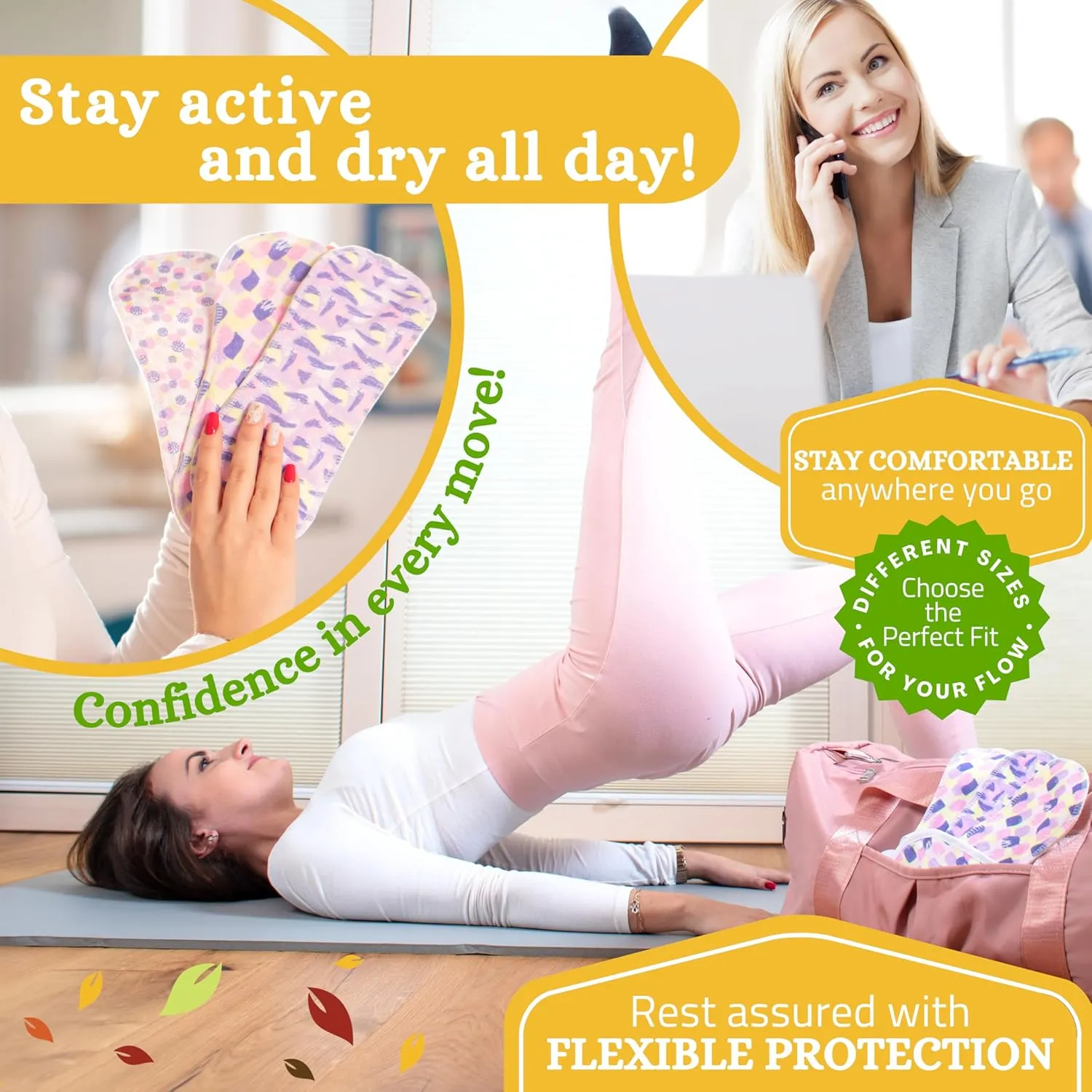 Non-Slip Organic Reusable Period Pads for Heavy Flow & Incontinence (L XL, 6-Pack); High-Temp Viscose Washable Cloth Pads for Women; Non-Irritating, Soft Reusable Pad Menstrual for Comfortable Care