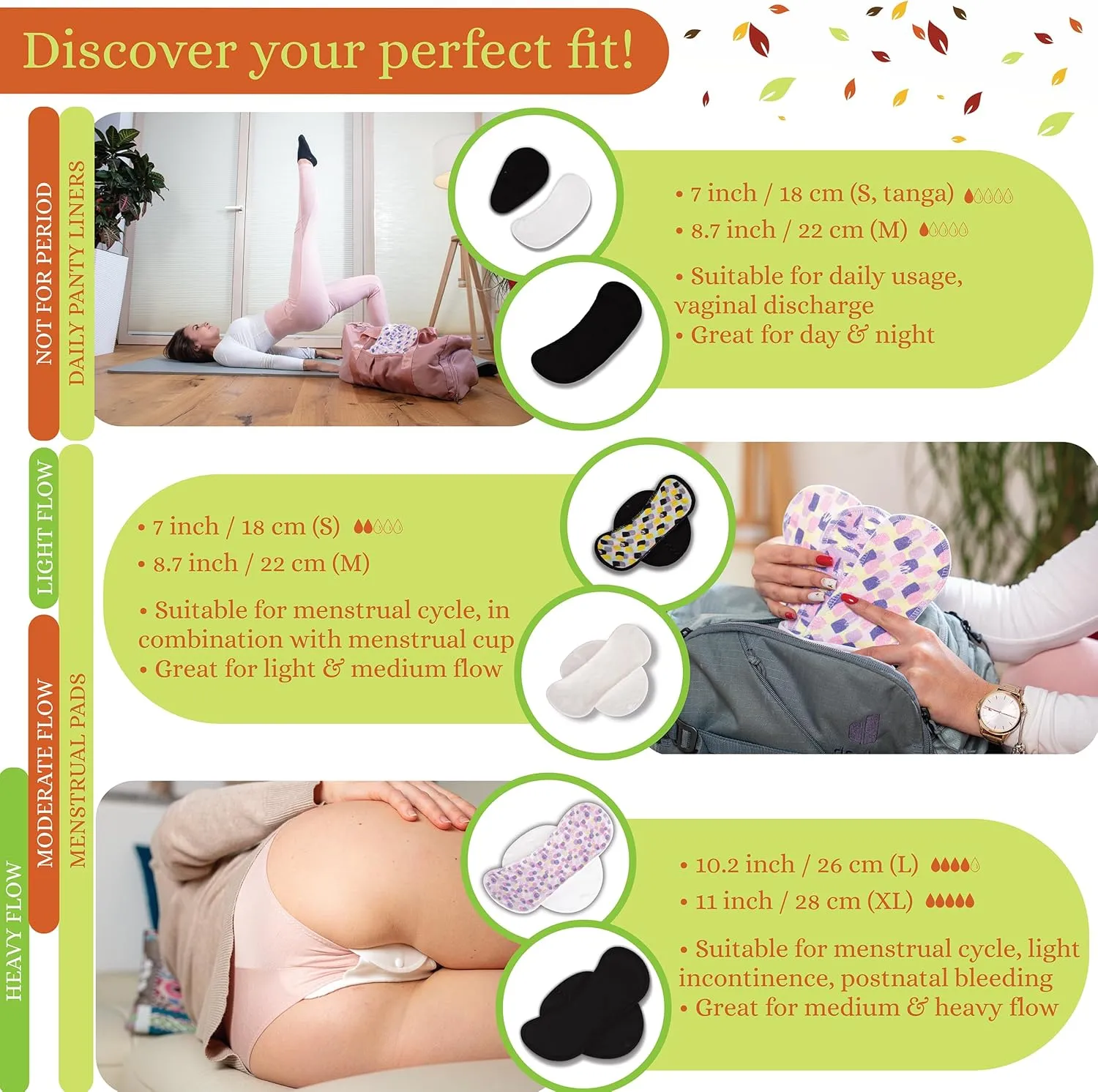 Non-Slip Organic Reusable Period Pads for Heavy Flow & Incontinence (L XL, 6-Pack); High-Temp Viscose Washable Cloth Pads for Women; Non-Irritating, Soft Reusable Pad Menstrual for Comfortable Care