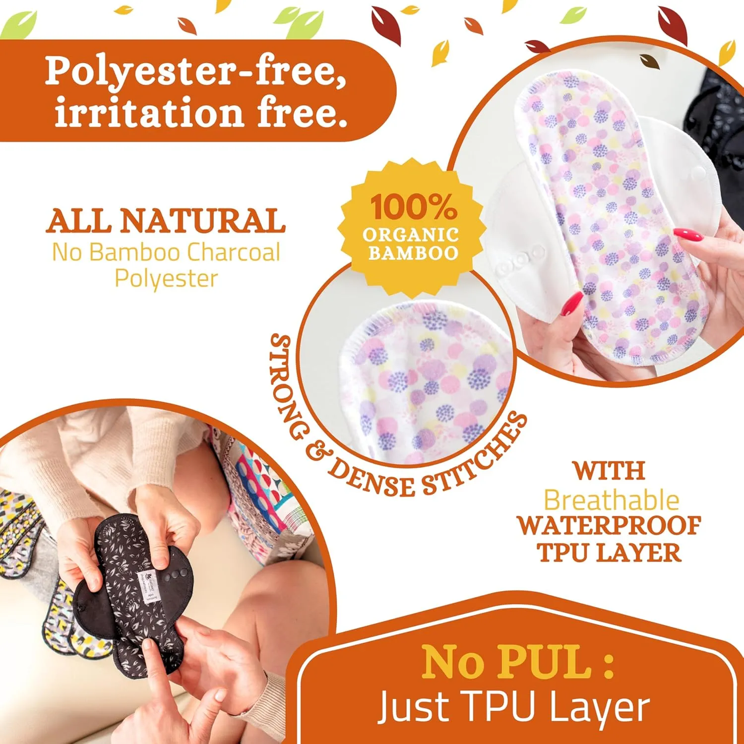 Non-Slip Organic Reusable Period Pads for Heavy Flow & Incontinence (L XL, 6-Pack); High-Temp Viscose Washable Cloth Pads for Women; Non-Irritating, Soft Reusable Pad Menstrual for Comfortable Care