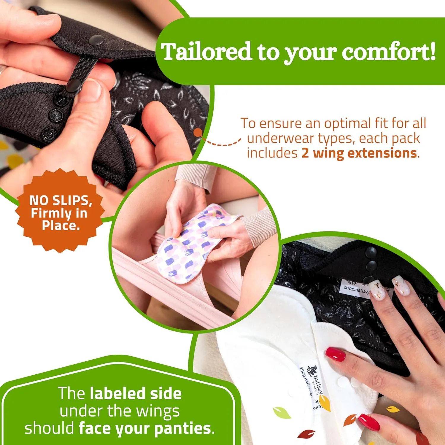 Non-Slip Organic Reusable Period Pads for Heavy Flow & Incontinence (L XL, 6-Pack); High-Temp Viscose Washable Cloth Pads for Women; Non-Irritating, Soft Reusable Pad Menstrual for Comfortable Care