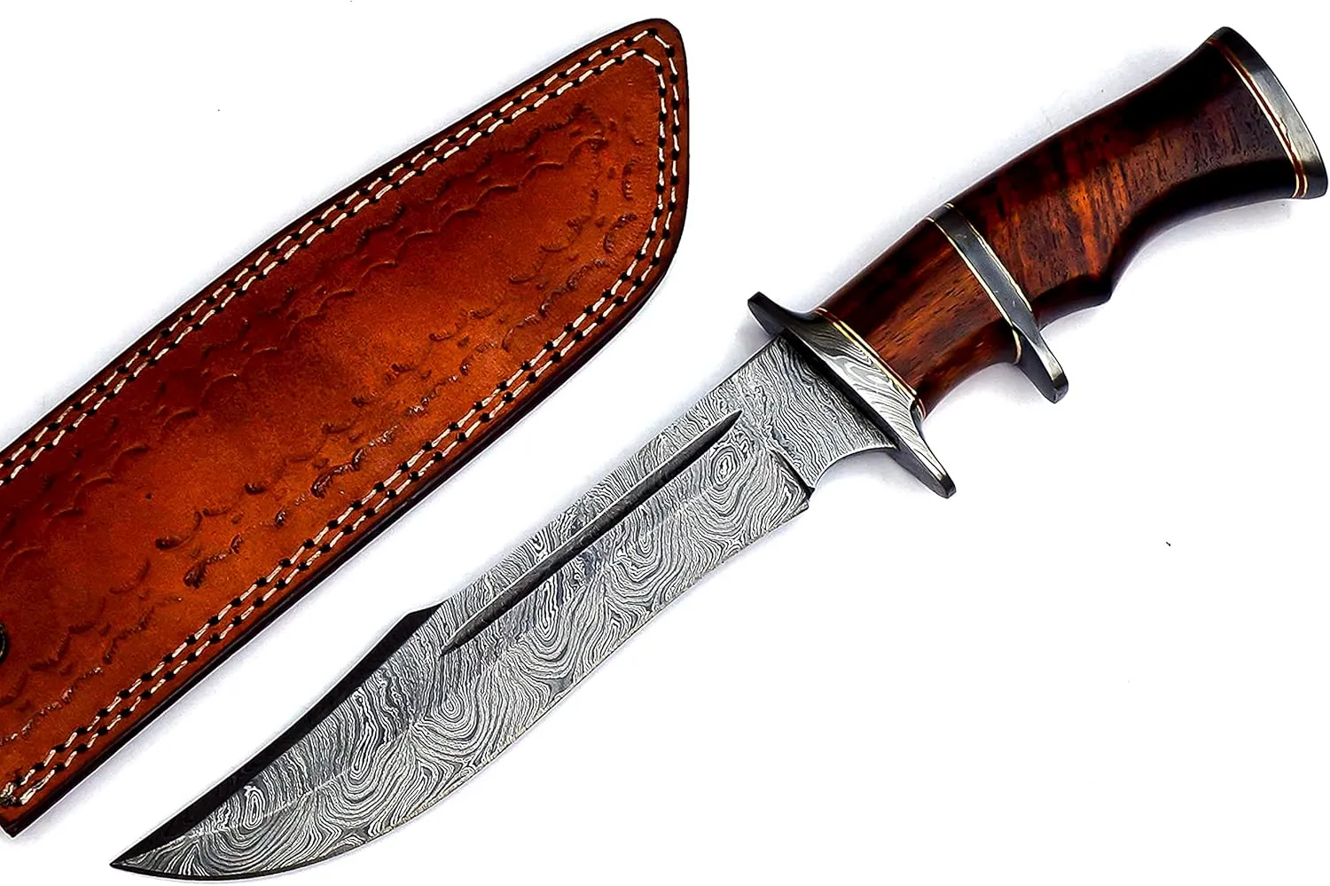 Nooraki 13" - Handmade Damascus Steel Fixed Blade Hunting Knife with Leather Sheath, Multipurpose Knife with Rosewood Handle for Everyday Carry, Outdoor Camping & Hunting Gift (RoseWood-1)