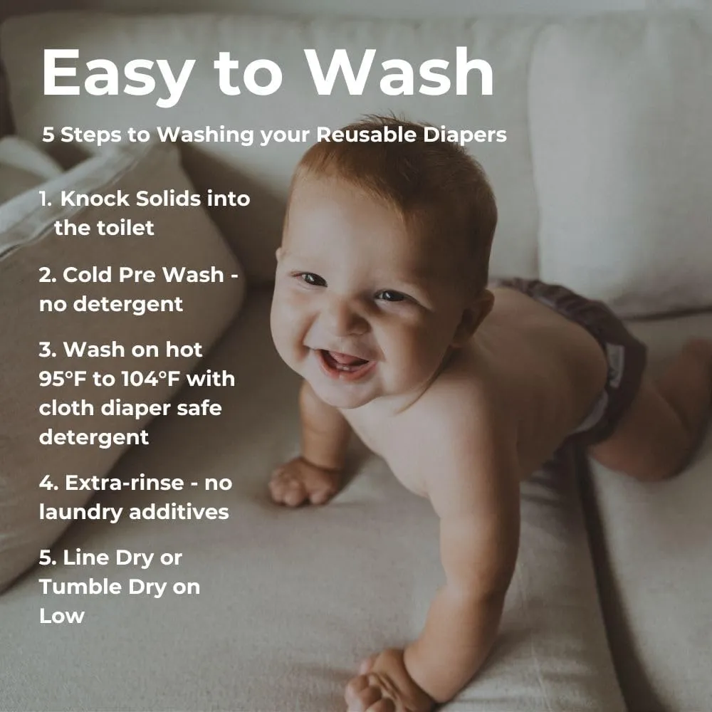 Nora's Nursery Cloth Diapers 7 Pack with 7 Inserts & 1 Wet Bag - Waterproof Cover, Washable, Reusable & One Size Adjustable Pocket Diapers for Newborns and Toddlers-Pacific Neutrals