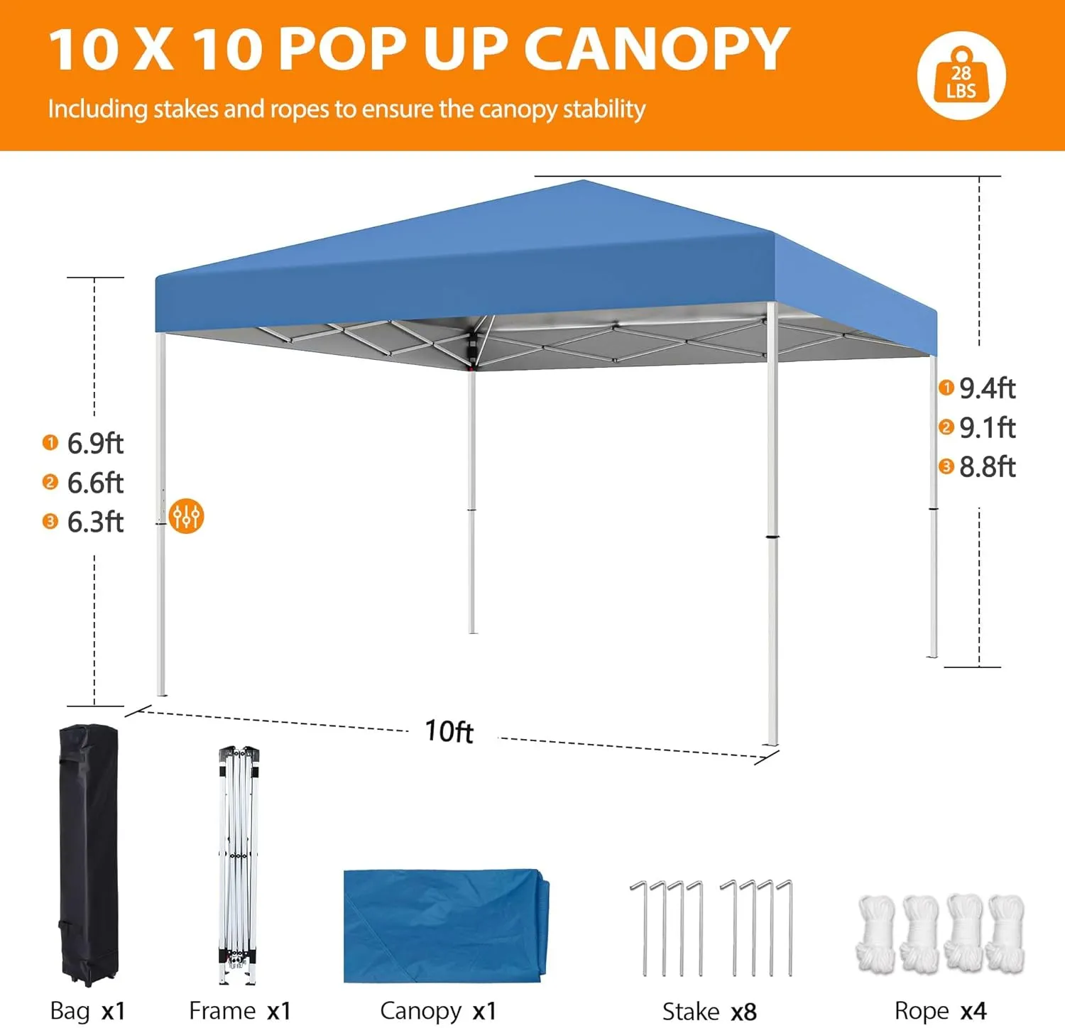 Nova Microdermabrasion 10 X 10ft Pop Up Canopy Tent Easy Set up Outdoor Instant Straight Legs Portable Gazebo Shelter with Wheeled Bag for Camp Beach Patio and Garden (Blue)