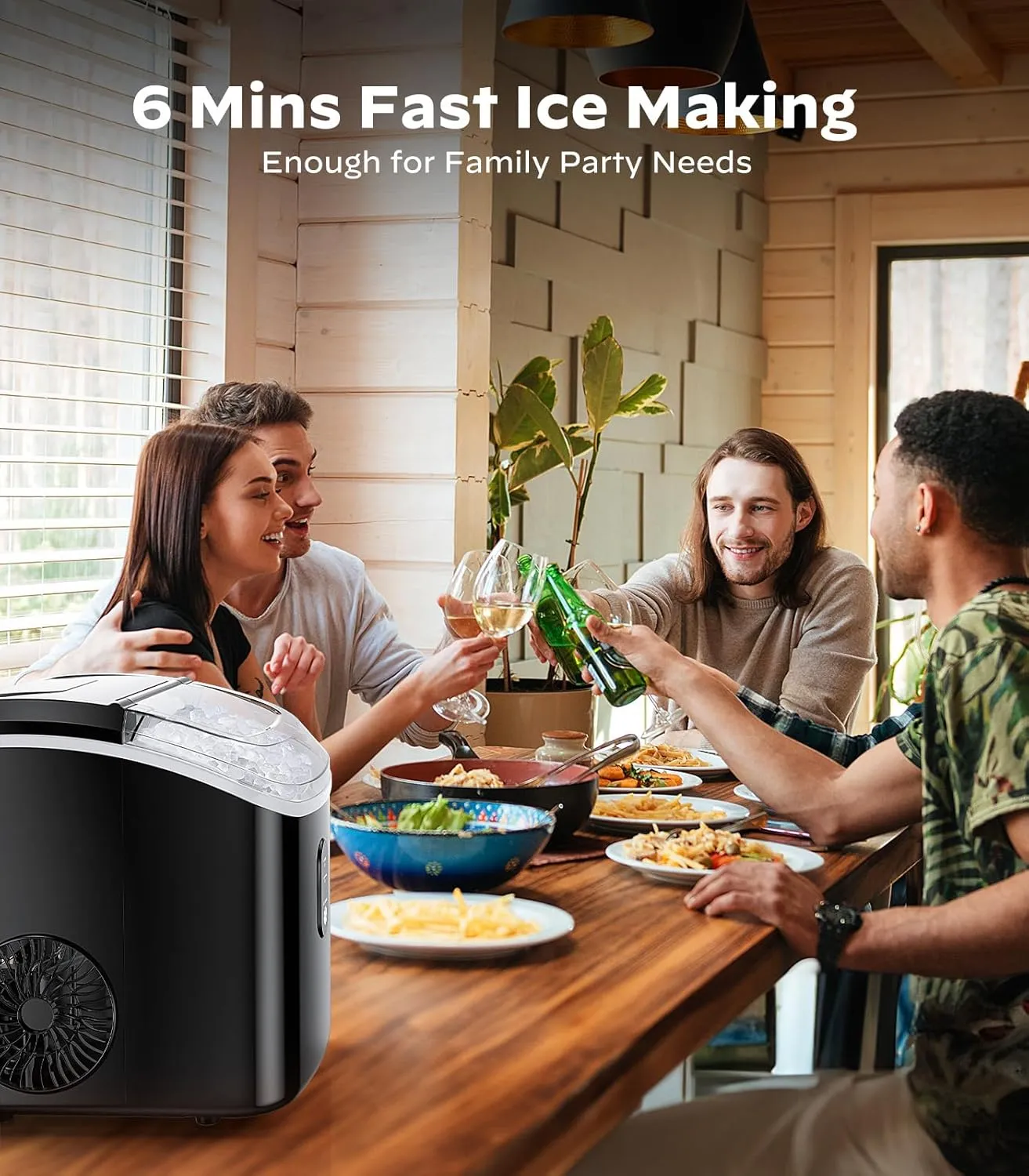 Nugget Ice Maker Countertop, Pellet Ice Machine with Self-Cleaning Function, Produces 33 lbs of Chewable Ice in 24 Hours, Sonic Ice Maker Perfect for Home Kitchens and Offices, Black