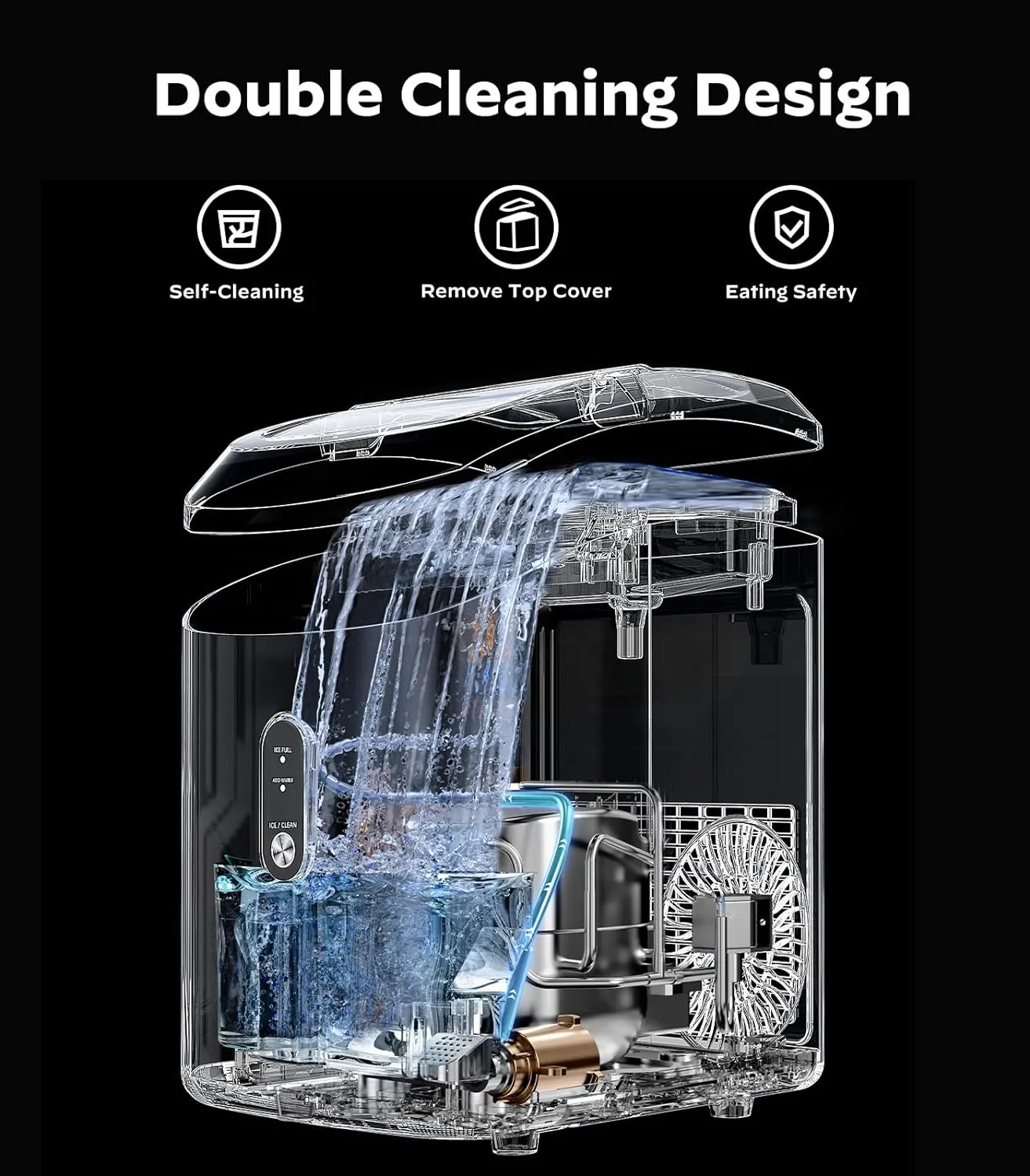 Nugget Ice Maker Countertop, Pellet Ice Machine with Self-Cleaning Function, Produces 33 lbs of Chewable Ice in 24 Hours, Sonic Ice Maker Perfect for Home Kitchens and Offices, Black