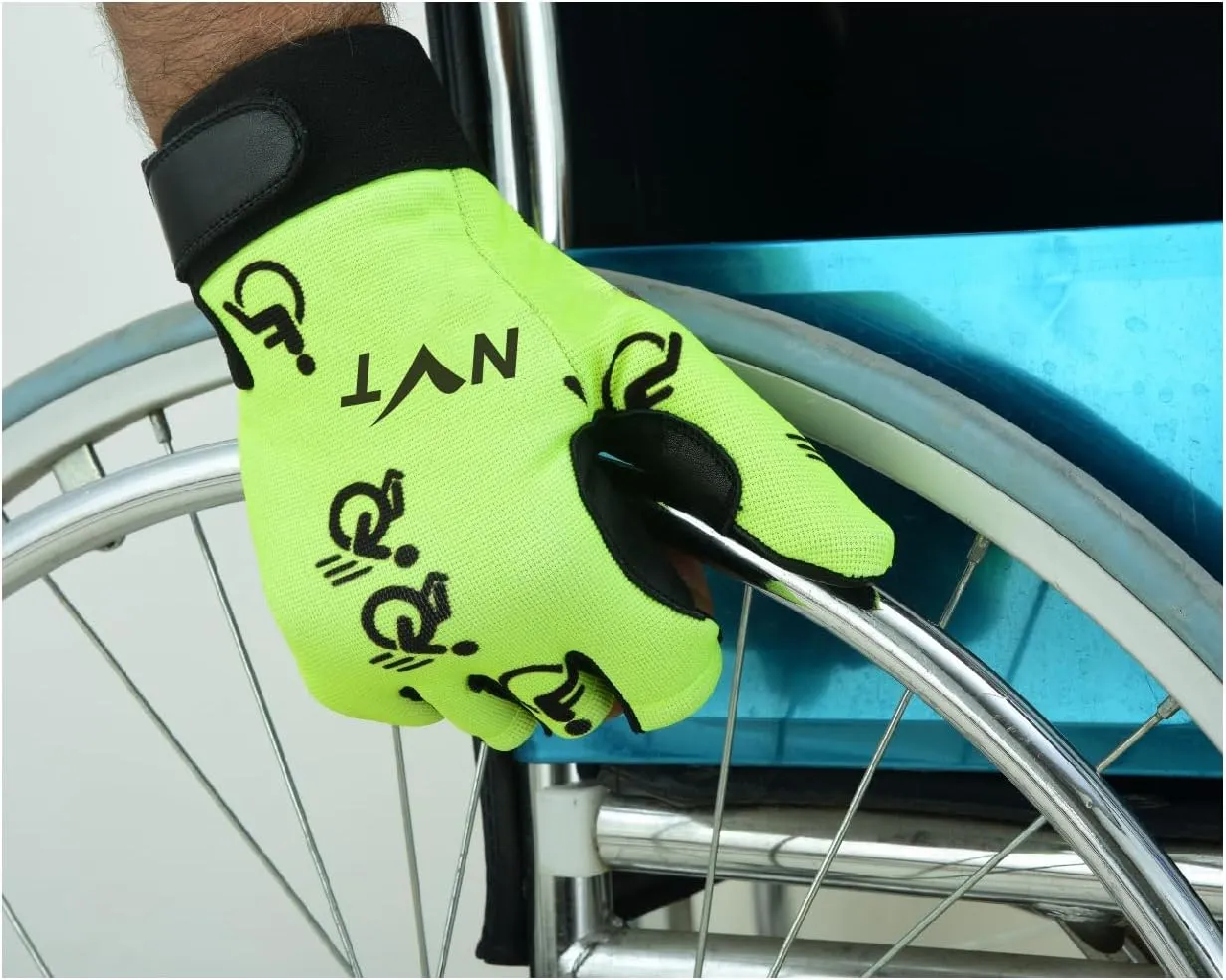 NVT Wheelchair Gloves 2023 Latest, Workout for Men Real Leather Palm Mobility Padded Breathable, Fingerless Bike with Anti-Slip Grip Lightweight Cycling Glove.