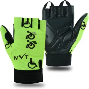 NVT Wheelchair Gloves 2023 Latest, Workout for Men Real Leather Palm Mobility Padded Breathable, Fingerless Bike with Anti-Slip Grip Lightweight Cycling Glove.