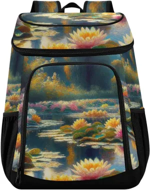ODAWA Cooler Backpack Waterproof Beach Cooler Bag Lotus Flower Lunch Backpack Lightweight Camping Bags