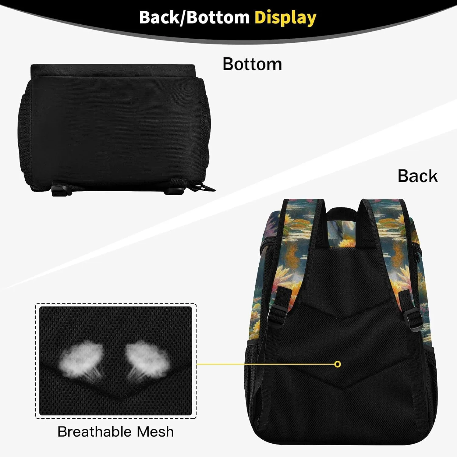 ODAWA Cooler Backpack Waterproof Beach Cooler Bag Lotus Flower Lunch Backpack Lightweight Camping Bags
