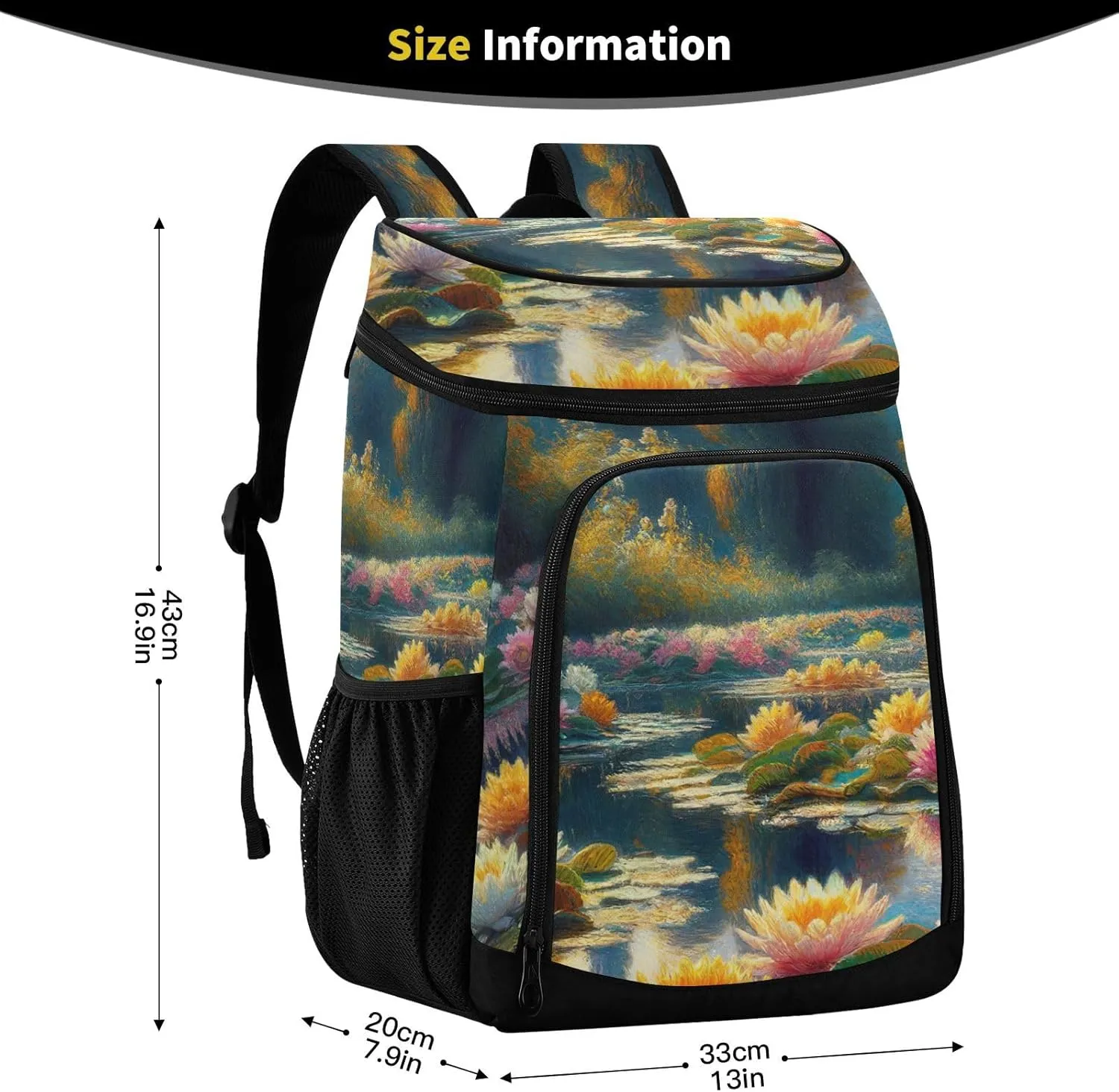 ODAWA Cooler Backpack Waterproof Beach Cooler Bag Lotus Flower Lunch Backpack Lightweight Camping Bags