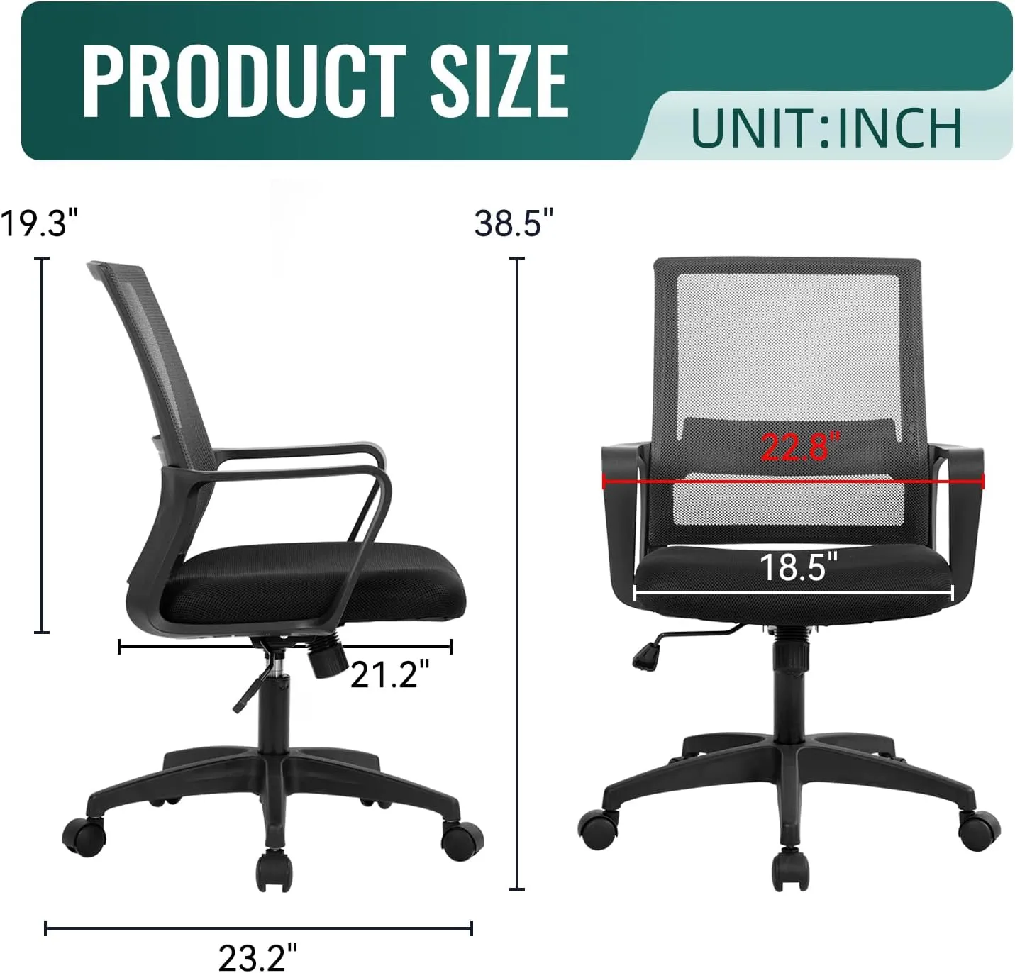 Office Chair Ergonomic Desk Task Chair Mesh Computer Chair Mid-Back Mesh Home Office Swivel Chair Modern Executive Chair with Wheels Armrests Lumbar Support (Grey)