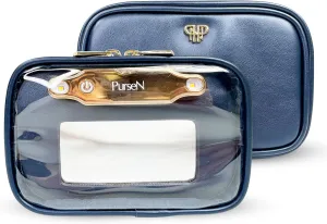 OFT 2024 LITTMINI Lighted Mirror Case - Small Makeup Bag with Detachable Mirror & Multiple Pouches for Organization - Vegan Leather, Mini Makeup Bag Ideal for Travel & Everyday Essentials (Navy)