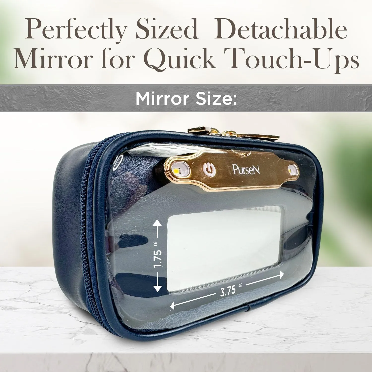 OFT 2024 LITTMINI Lighted Mirror Case - Small Makeup Bag with Detachable Mirror & Multiple Pouches for Organization - Vegan Leather, Mini Makeup Bag Ideal for Travel & Everyday Essentials (Navy)