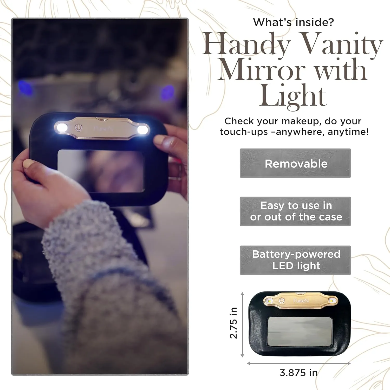 OFT 2024 LITTMINI Lighted Mirror Case - Small Makeup Bag with Detachable Mirror & Multiple Pouches for Organization - Vegan Leather, Mini Makeup Bag Ideal for Travel & Everyday Essentials (Navy)
