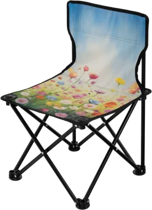 Oil Color Flower Portable Outdoor Folding Chair Anti-Slip Padded Oxford Cloth Stool Camping Chair Small for Beach Hiking Fishing Gardening Quad Camp Chair