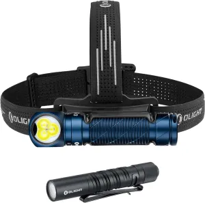 OLIGHT Perun 3 Rechargeable Headlamp Flashlight, 3000 Lumens LED Headlight with Red Light Bundle with I3T EOS 180 Lumens Dual-Output Slim EDC Flashlight for Camping and Hiking