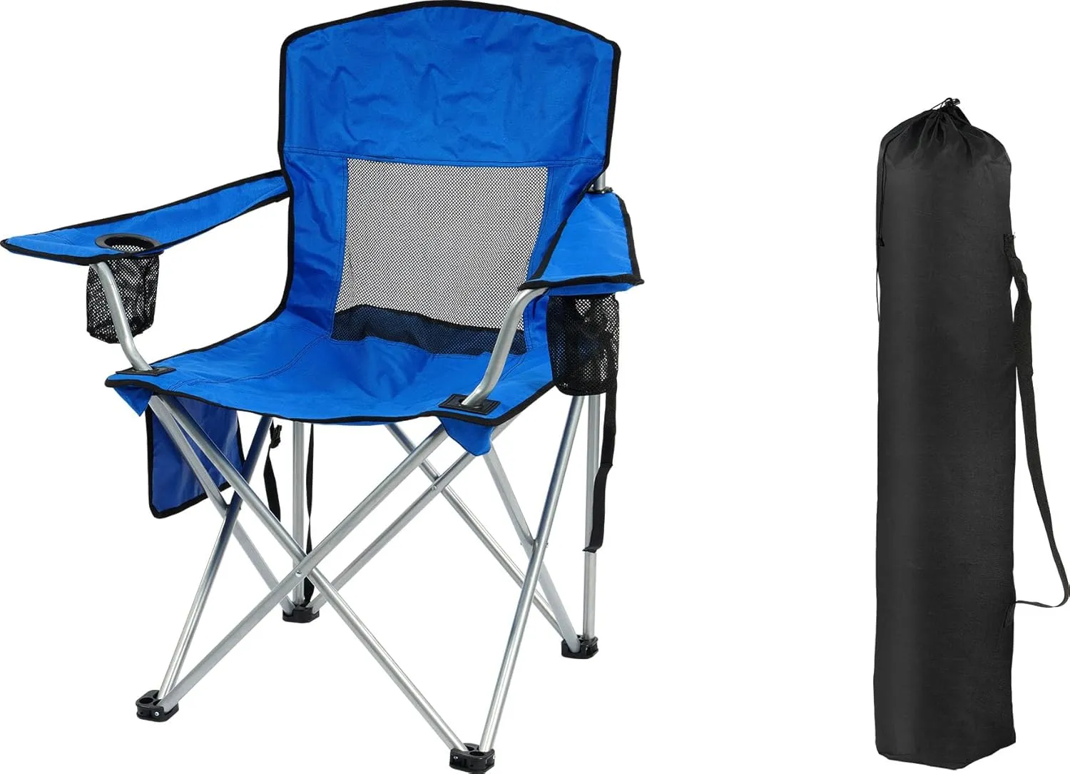 OLIXIS Elevon Camp Chairs Outdoor, Folding Chair Camping Recliner Support Mesh Backrest, Lawn Chair with Cup Holder, Storage Pocket, Carrying Bag
