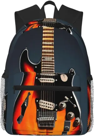 Orange Electric Guitars Print Shoulder Bag, Lightweight Shoulder Bag, Travel Bag, Hiking Backpack, Cute Shoulder Bag