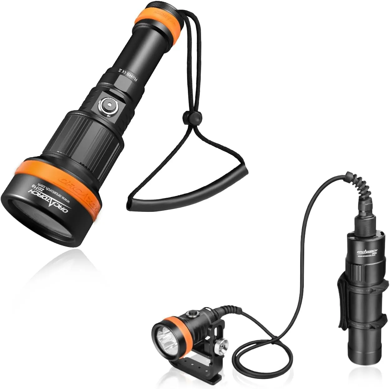 ORCATORCH ZD710 2700 Lumen Zoomable Diving Flashlight & D630 V2.0 4000 Lumen 5 Imported LED Primary Canister Dive Light Bundle