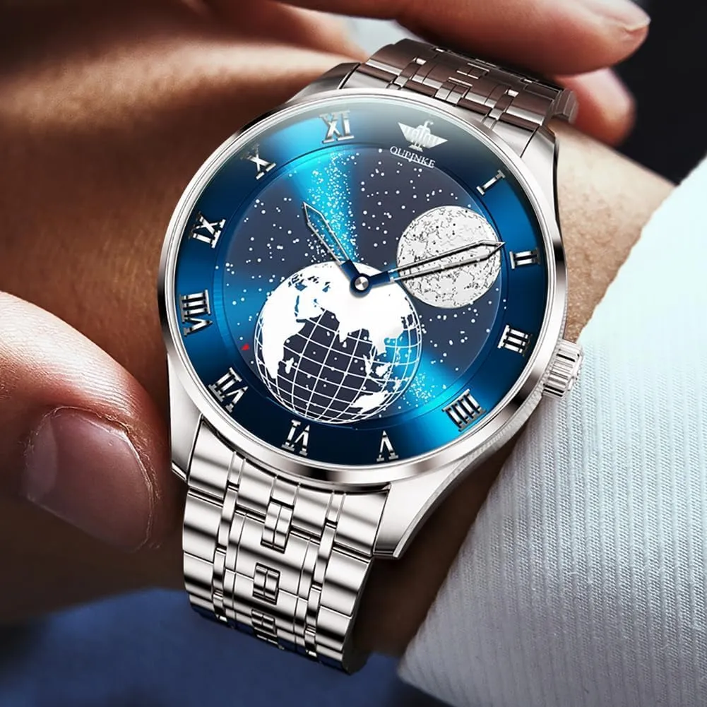 OUPINKE Mens Watches Skeleton Automatic Mechanical Premium with Calendar Sapphire Crystal Tungsten Steel Waterproof Wrist Watch