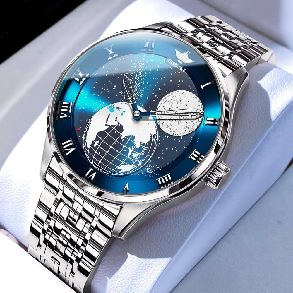 OUPINKE Mens Watches Skeleton Automatic Mechanical Premium with Calendar Sapphire Crystal Tungsten Steel Waterproof Wrist Watch