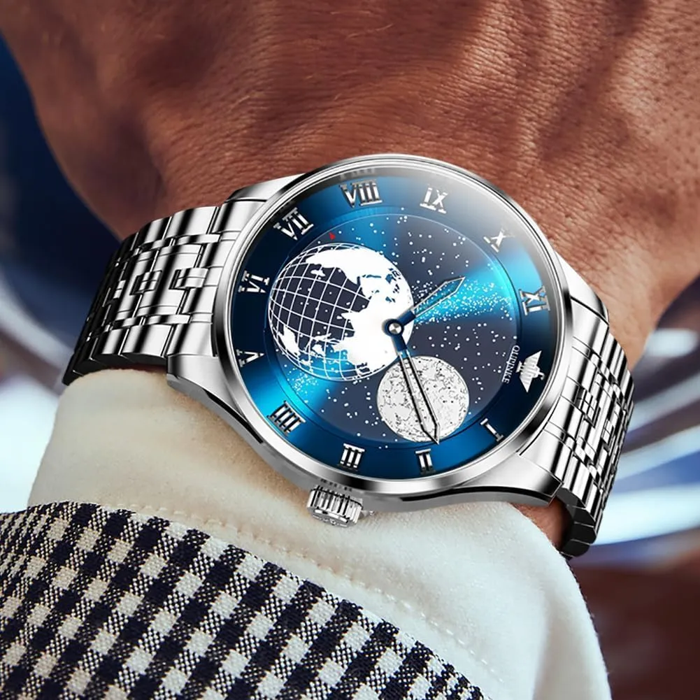 OUPINKE Mens Watches Skeleton Automatic Mechanical Premium with Calendar Sapphire Crystal Tungsten Steel Waterproof Wrist Watch