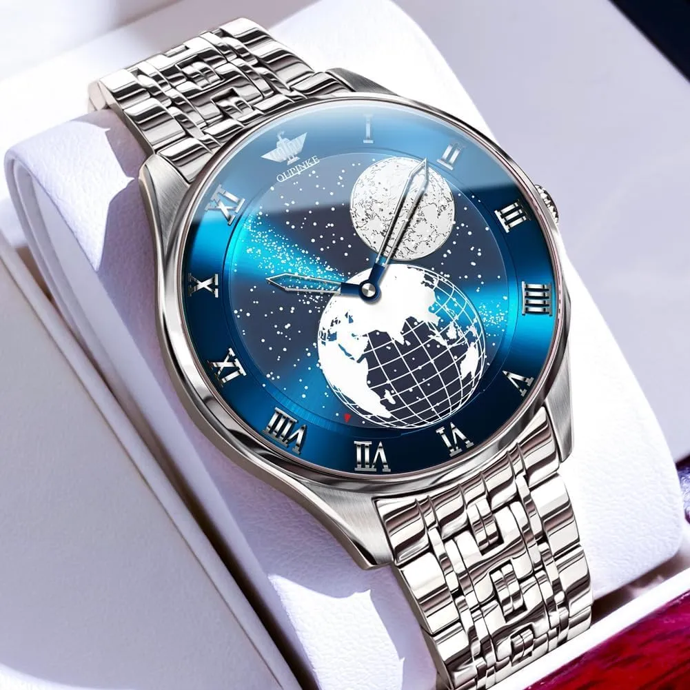 OUPINKE Mens Watches Skeleton Automatic Mechanical Premium with Calendar Sapphire Crystal Tungsten Steel Waterproof Wrist Watch