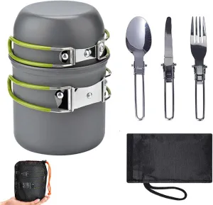 Outdoor Camping Cookware Set Durable Aluminum Camping Cooking Set Compact Camping Pots and Pans Set with Kettle Non-Stick Camping Pan for Outdoor Cooking Hiking and Picnics