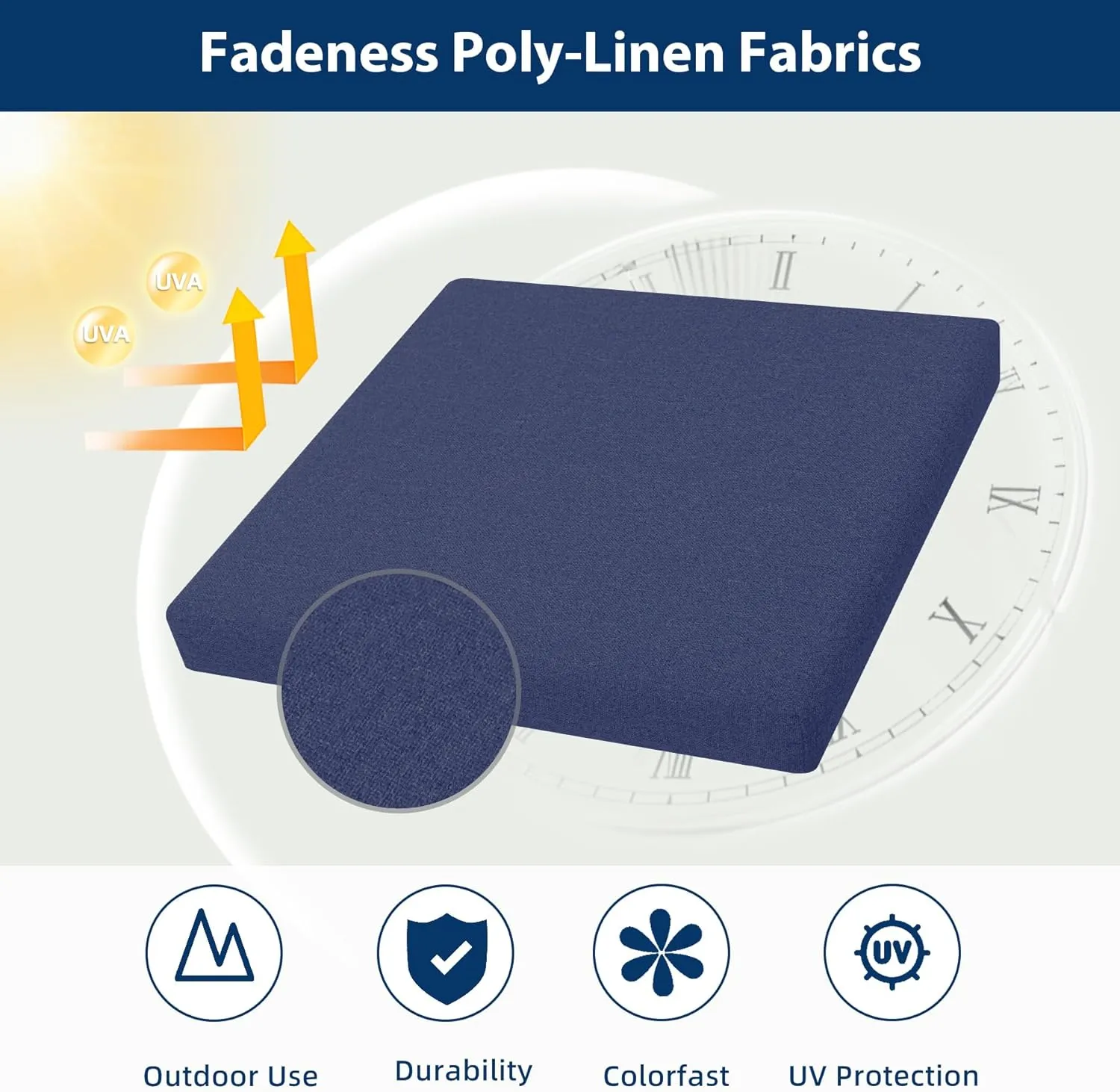 Outdoor Chair Cushions Set of 4, Water-Resistant & Fadeness 18.5" W x 16" D x 2.5" T Seat Cushion, High Density Foam with Dual Straps for Patio Garden Furniture Sofa Dining Chairs, Blue