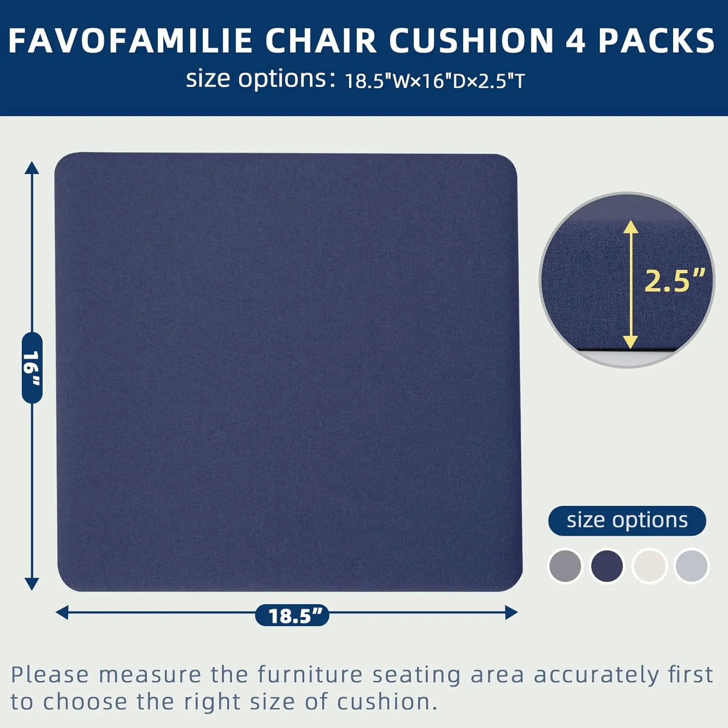 Outdoor Chair Cushions Set of 4, Water-Resistant & Fadeness 18.5" W x 16" D x 2.5" T Seat Cushion, High Density Foam with Dual Straps for Patio Garden Furniture Sofa Dining Chairs, Blue