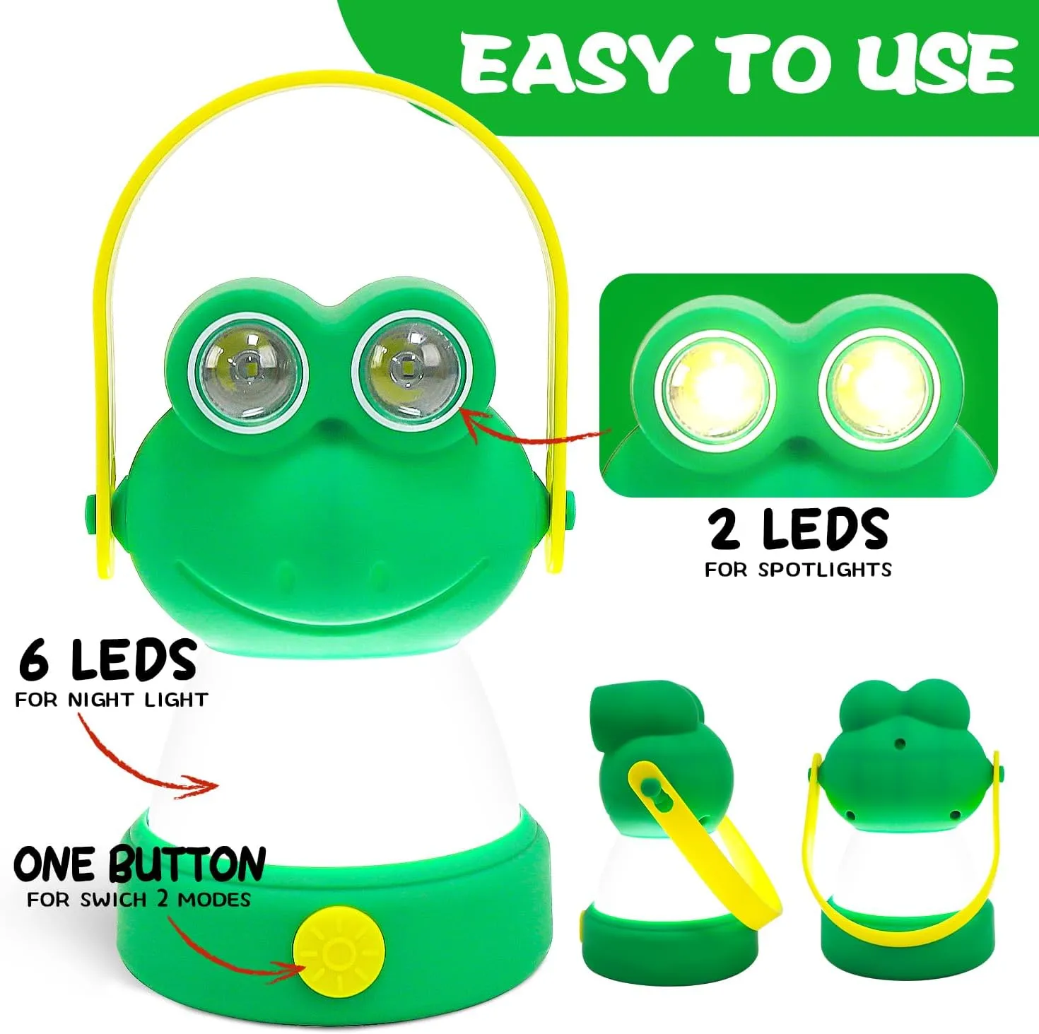 Outdoor Equipment LED Camping Lantern & Headlamp Set for Kids, Battery Powered Night Light, Theme Gift for Children's Day, Birthday, Lightweight Tent Lamp for Children (Frog Set)
