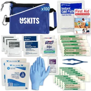 Outdoor First Aid Kit, First Aid Kit Bulk, Travel First Aid Kit, Compact First Aid Kit, Convenience Kits Suitable for Hiking, Camping, Sports, Events and Gifts (100 Sets)