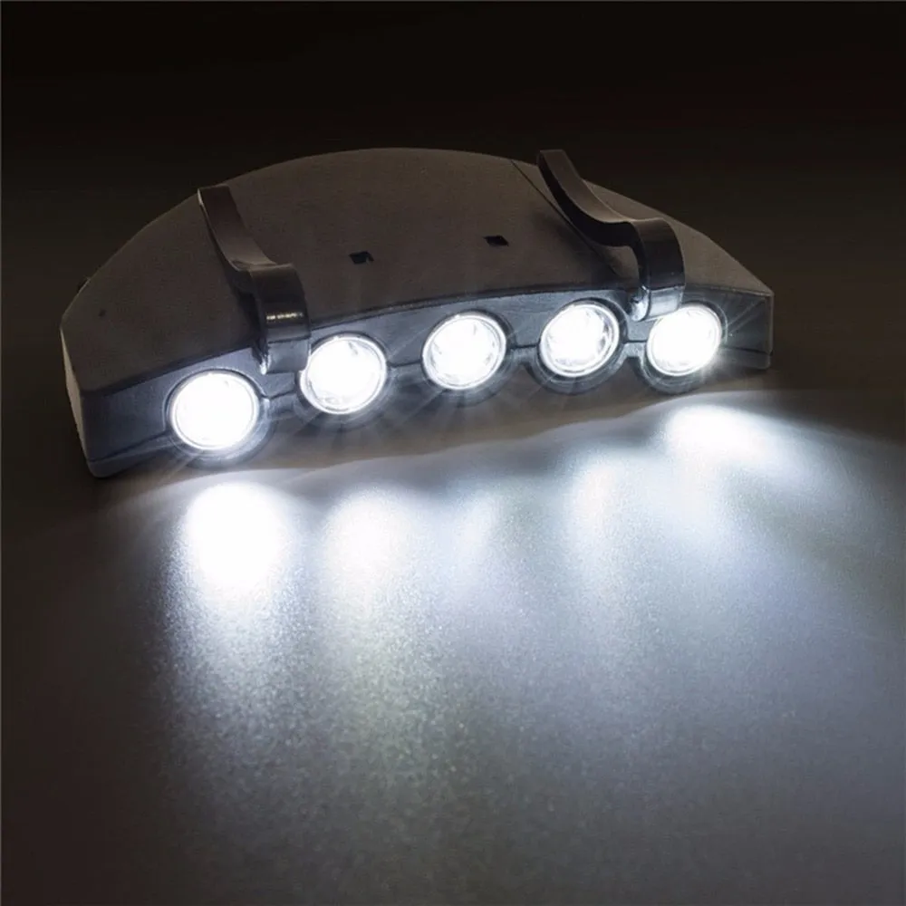 Outdoor LED Headlamps 5 LED Ultra Bright Cap Clip-On Lamp Flash / Steady ON Night Convenient Fishing Light Head Lantern