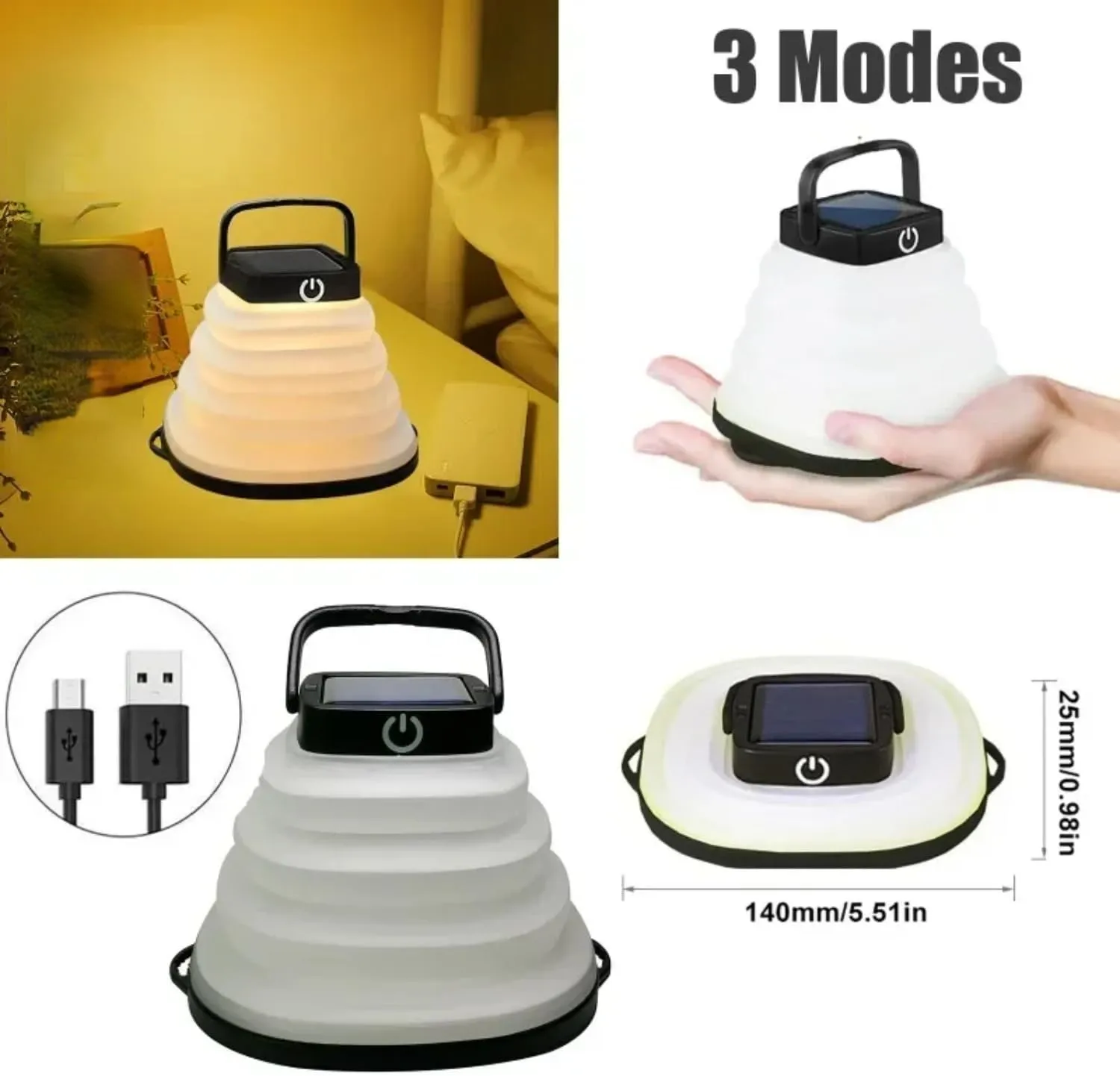 Outdoor LED Light Portable Lantern Camping Light Solar Tent Lighting USB Rechargeable Light IP68 Waterproof Lamp