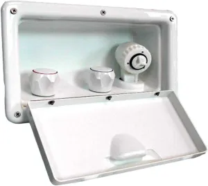 Outdoor Shower Kit: White Compact Shower, Complete with hot & Cold Faucet knobs, Shower Head/Handle, 120" Hose for Boat, RV, Camping, etc Made in USA