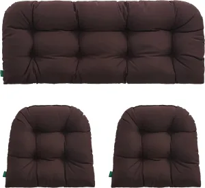 Outdoor/Indoor All Weather Tufted Wicker Chair Cushions of 3 Pieces, 1 Loveseat and 2 U-Shape Waterproof Cushions for Patio Furniture,Wicker Loveseat,Bench-Coffee