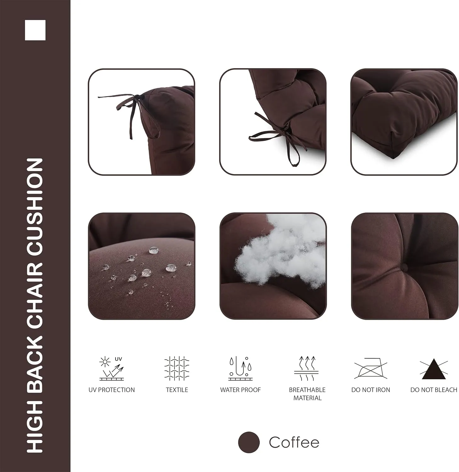 Outdoor/Indoor All Weather Tufted Wicker Chair Cushions of 3 Pieces, 1 Loveseat and 2 U-Shape Waterproof Cushions for Patio Furniture,Wicker Loveseat,Bench-Coffee