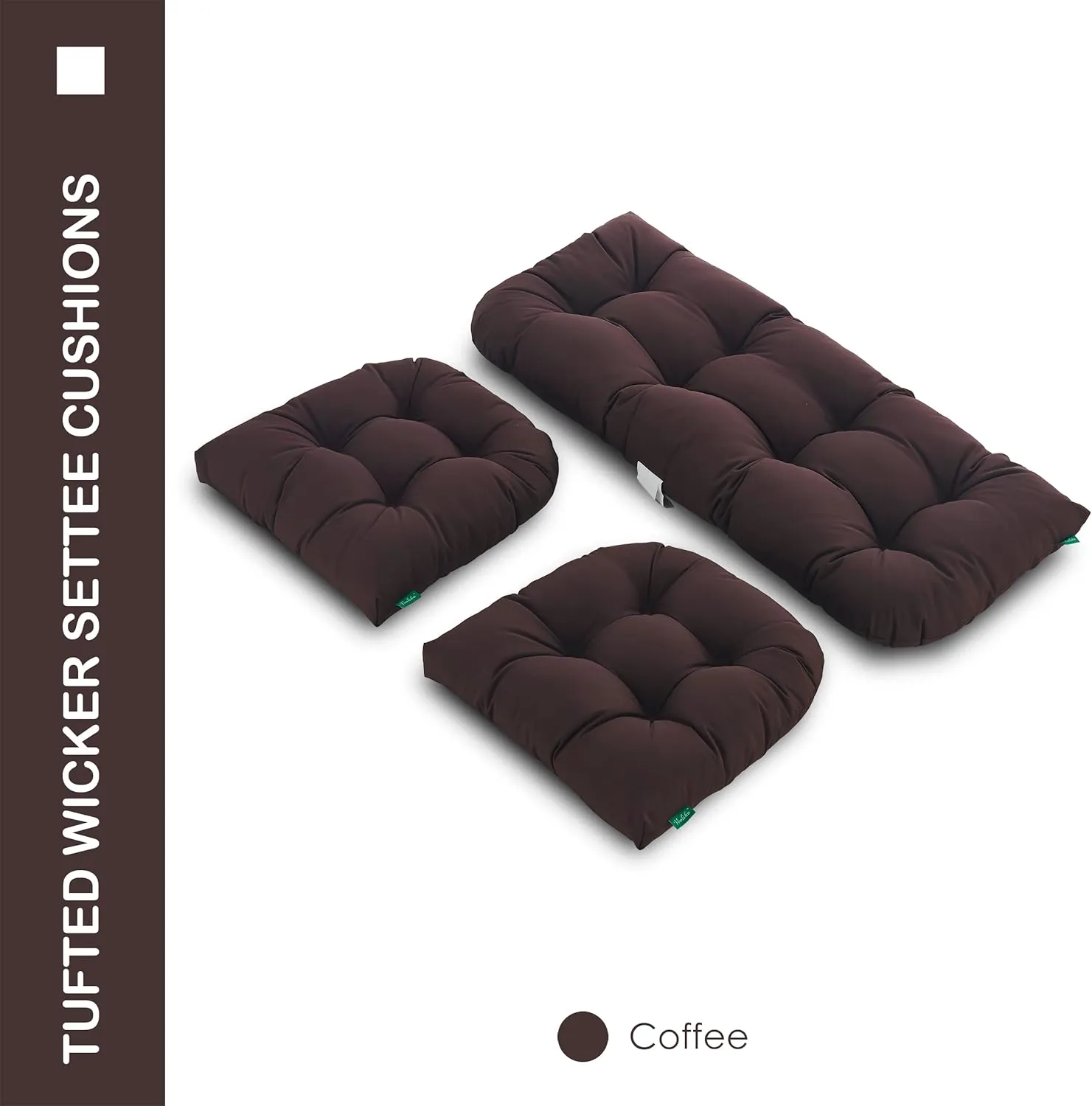 Outdoor/Indoor All Weather Tufted Wicker Chair Cushions of 3 Pieces, 1 Loveseat and 2 U-Shape Waterproof Cushions for Patio Furniture,Wicker Loveseat,Bench-Coffee