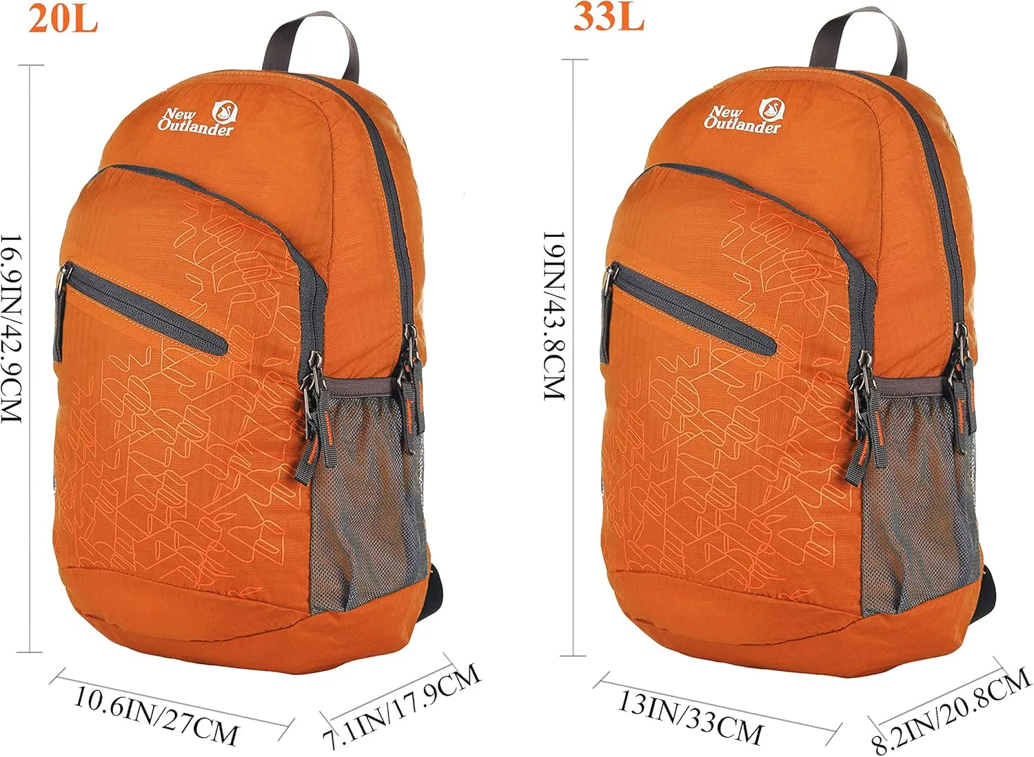 Outlander Packable Handy Lightweight Travel Hiking Backpack Daypack-Orange