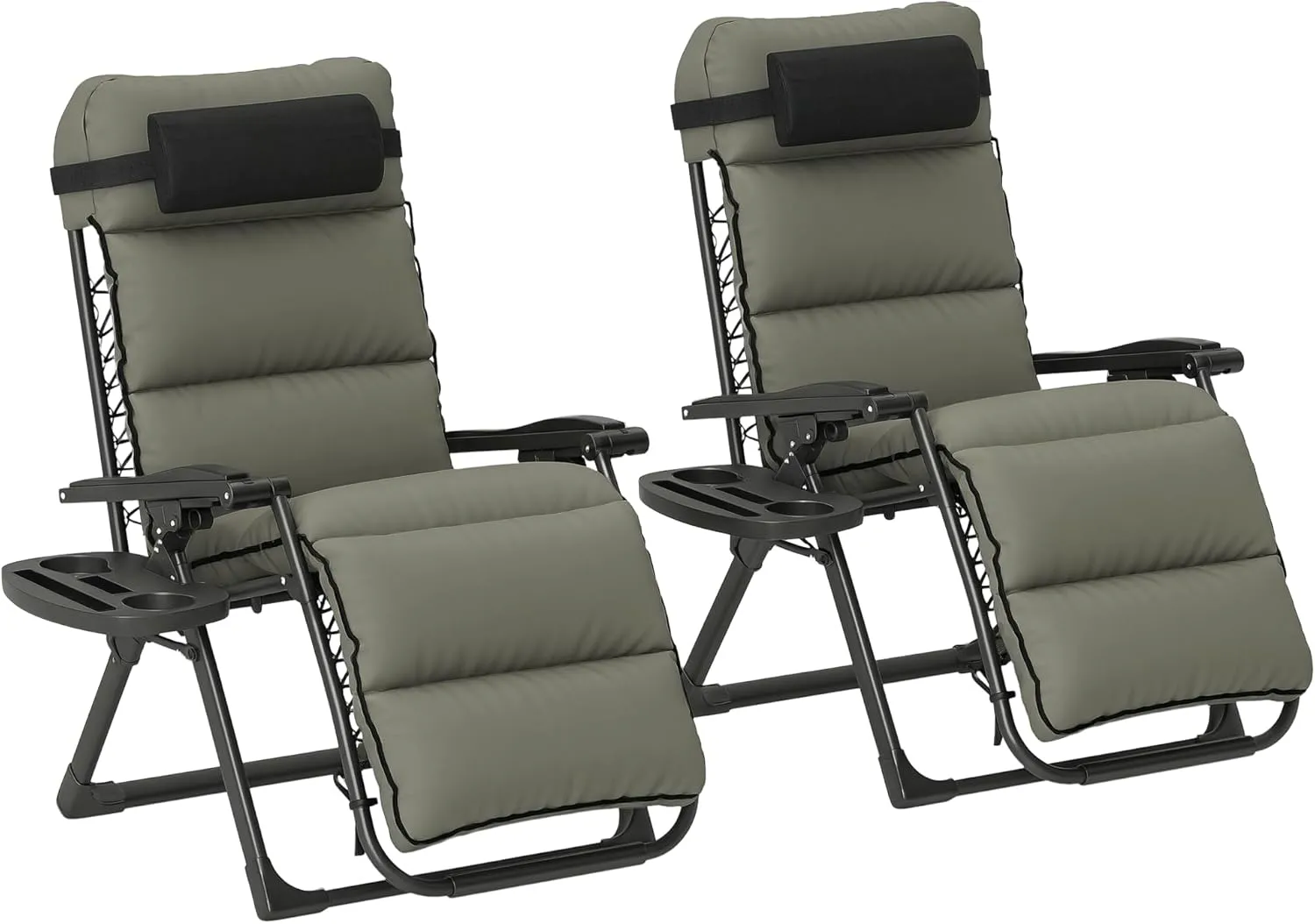 Outsunny Zero Gravity Chairs Set of 2, Reclining Folding Zero Gravity Lounge Chair, Outdoor Lounge Chairs with Removable Cushion, Headrest, and Cup Phone Holder Tray for Patio, Beach, Gray