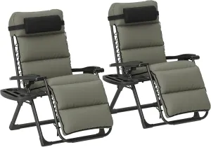 Outsunny Zero Gravity Chairs Set of 2, Reclining Folding Zero Gravity Lounge Chair, Outdoor Lounge Chairs with Removable Cushion, Headrest, and Cup Phone Holder Tray for Patio, Beach, Gray